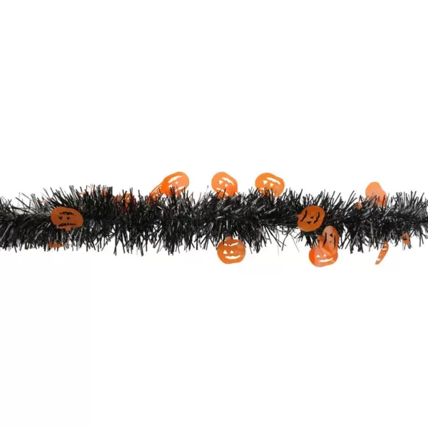 Northlight 50 ft. Black with Orange Jack O Lanterns Halloween Tinsel Garland - Unlit