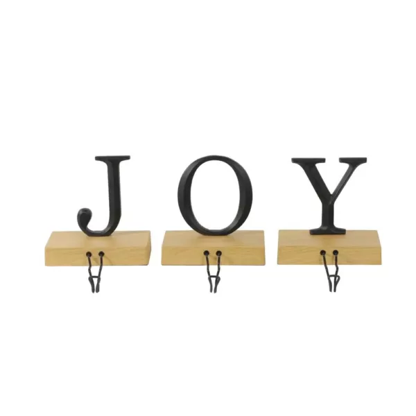 Northlight 6 in. Metal and Wood Joy Weighted Christmas Stocking Holder (Set of 3)