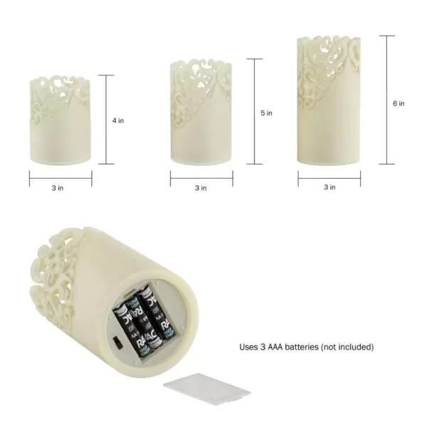 Lavish Home Lace Design Flameless Candle Set with Remote Control (Set of 3)