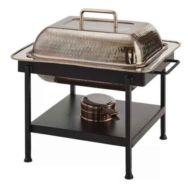 Old Dutch 15 in. x 12 in. x 15 in. 4 Qt. Rectangular Antique Copper Hammered Chafing Dish