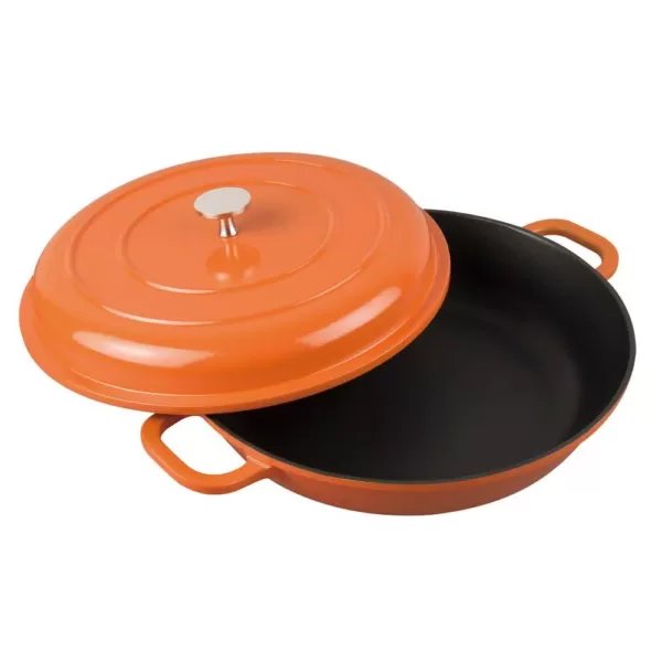 MasterPan Enamel 3 qt. Round Cast Aluminum Nonstick Casserole Dish in Orange with Lid