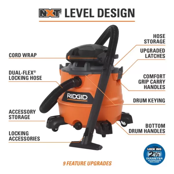 RIDGID 16 Gal. 6.5-Peak HP NXT Wet/Dry Shop Vacuum with Detachable Blower, Filter, Hose, Accessories and Gutter Cleaning Kit