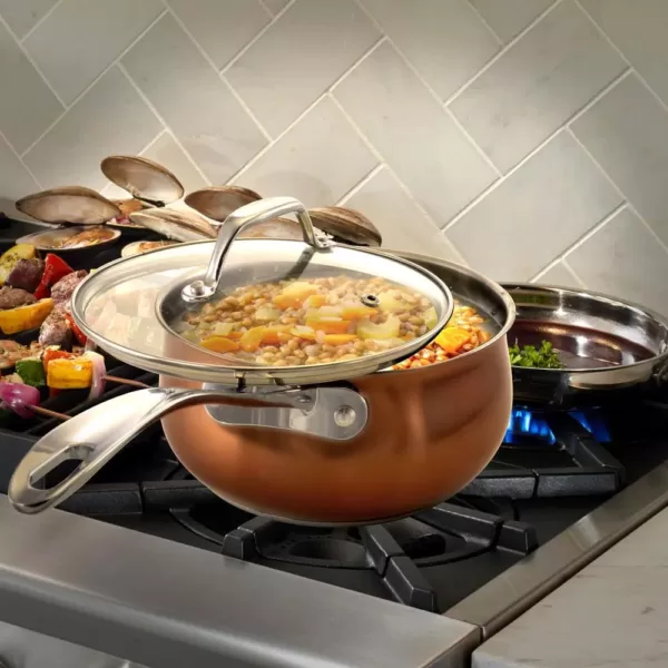 Oster Carabello 2.6 qt. Stainless Steel Nonstick Sauce Pan in Copper with Glass Lid