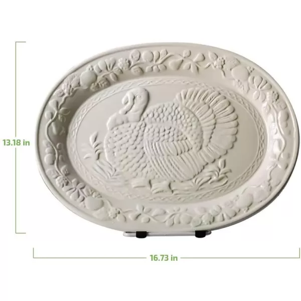 Ovente 13.4 in. White Turkey Ceramic Serving Platter