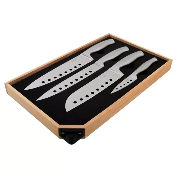 Ozeri 5-Piece Stainless Steel Knife and Sharpener Set, with Japanese Stainless Steel Slotted Blades