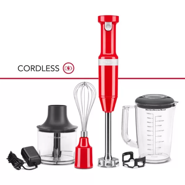 KitchenAid Cordless Variable Speed Passion Red Hand Blender with Chopper and Whisk attachment