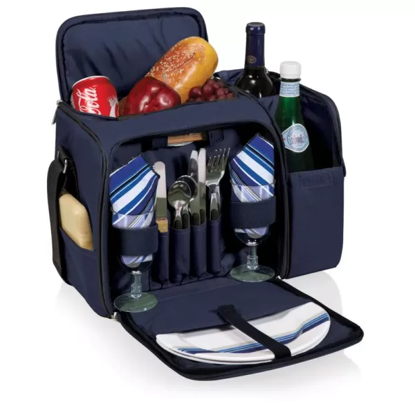 Picnic Time Malibu Navy Wood Picnic Cooler Tote