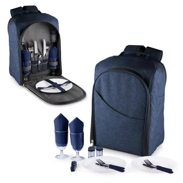 Picnic Time Colorado Navy Wood Picnic Cooler Backpack