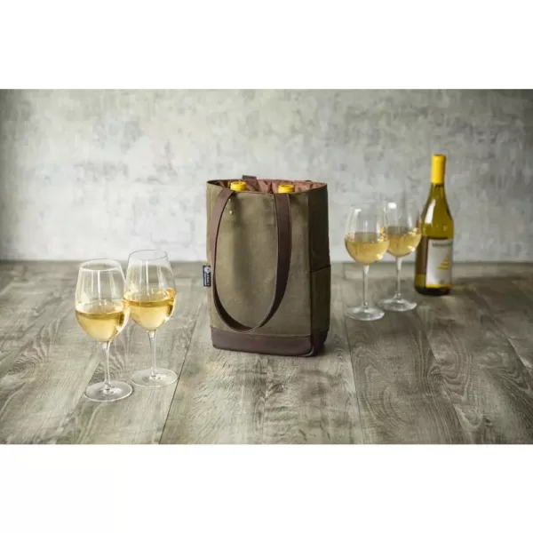 Picnic Time Khaki Green 2-Bottle Insulated Waxed Canvas Wine Cooler Bag