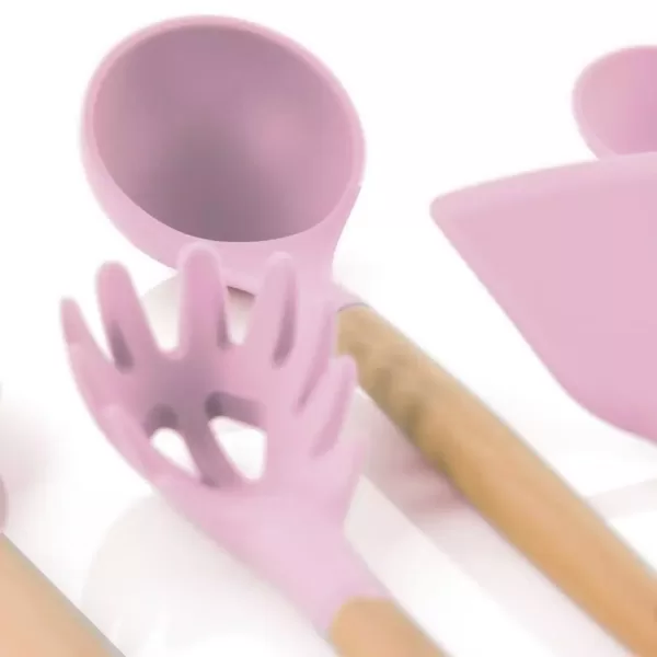 MegaChef Pink Silicone and Wood Cooking Utensils (Set of 9)