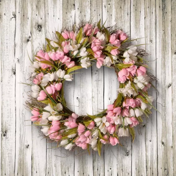 National Tree Company 22 in. Pink and White Tulip Wreath