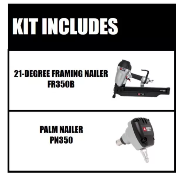 Porter-Cable Pneumatic 21-Degree 3-1/2 in. Full Round Framing Nailer with 0-Degree Mini Impact Palm Nailer