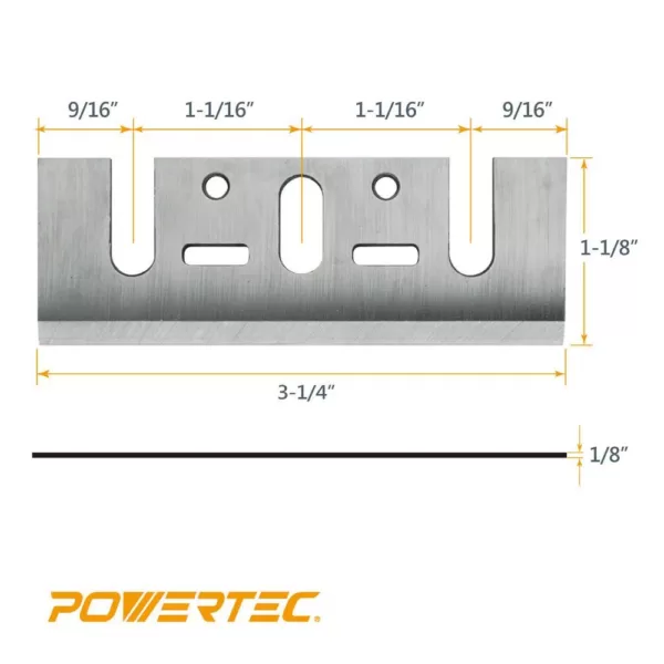 POWERTEC 3-1/4 in. HSS Planer Blades for DeWalt DW6655 / FDW677 / DW678 / DW680K (Set of 2)