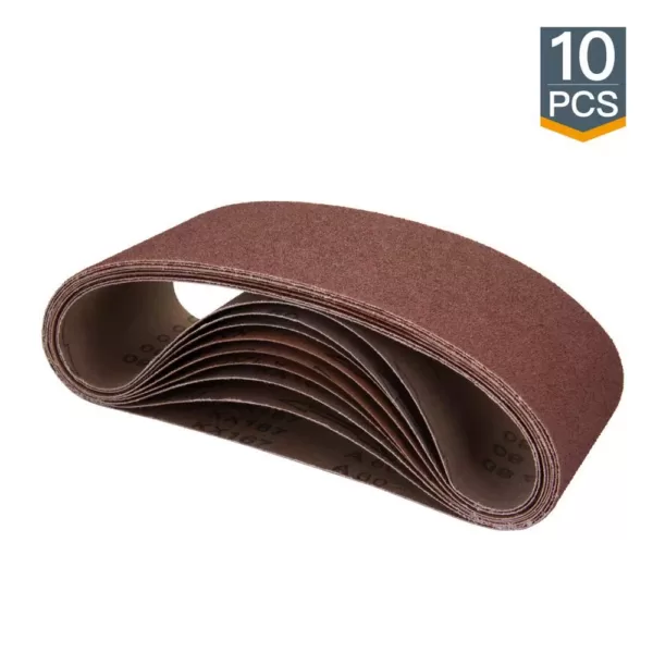 POWERTEC 4 in. x 24 in. 180-Grit Aluminum Oxide Sanding Belt (10-Pack)