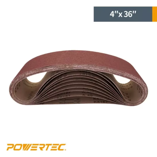 POWERTEC 4 in. x 36 in. 60/80/120/150/240/400-Grit Aluminum Oxide Sanding Belt Assortment (18-Pack)