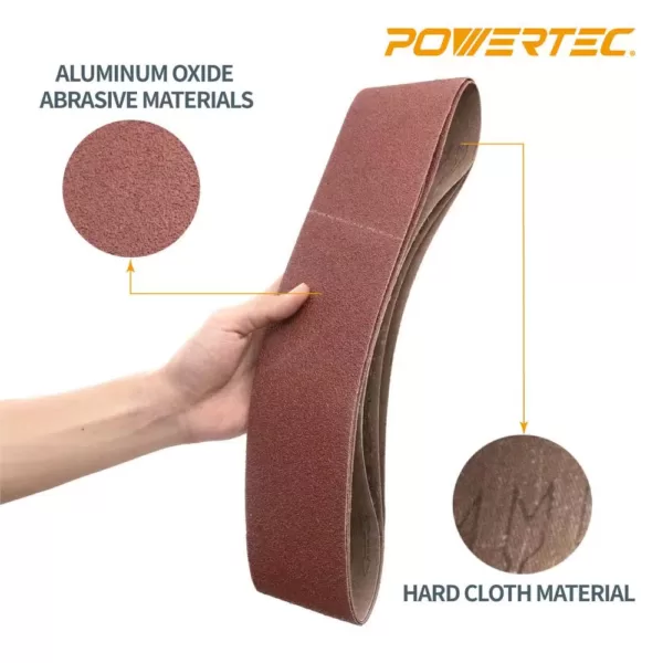 POWERTEC 4 in. x 36 in. 240-Grit Aluminum Oxide Sanding Belt (3-Pack)