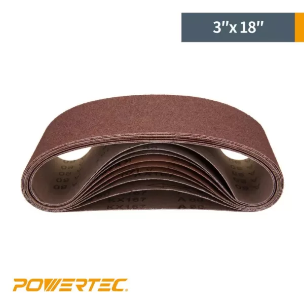 POWERTEC 3 in. x 18 in. 60-Grit Aluminum Oxide Sanding Belt (10-Pack)