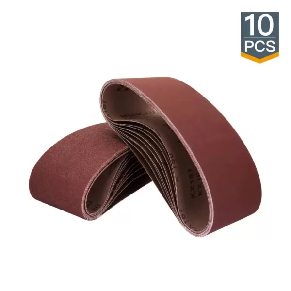 POWERTEC 3 in. x 18 in. 80-Grit Aluminum Oxide Sanding Belt (10-Pack)