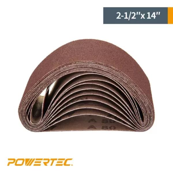 POWERTEC 2-1/2 in. x 14 in. 120-Grit Aluminum Oxide Sanding Belt (10-Pack)