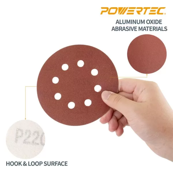 POWERTEC 5 in. 40-Grit Aluminum Oxide Hook and Loop 8-Hole Disc (25-Pack)