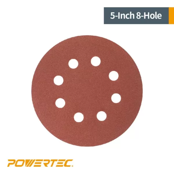 POWERTEC 5 in. 60-Grit Aluminum Oxide Hook and Loop 8-Hole Disc (25-Pack)