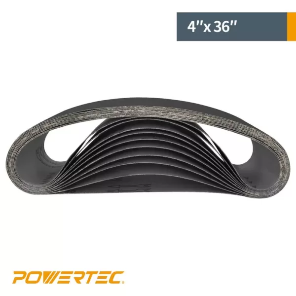 POWERTEC 4 in. x 36 in. 320-Grit Silicon Carbide Sanding Belt (10-Pack)