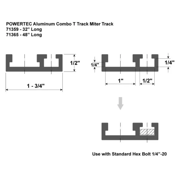 POWERTEC 32 in. Dual Track Rail Aluminum Combo T-Track and Miter Track for Woodworking