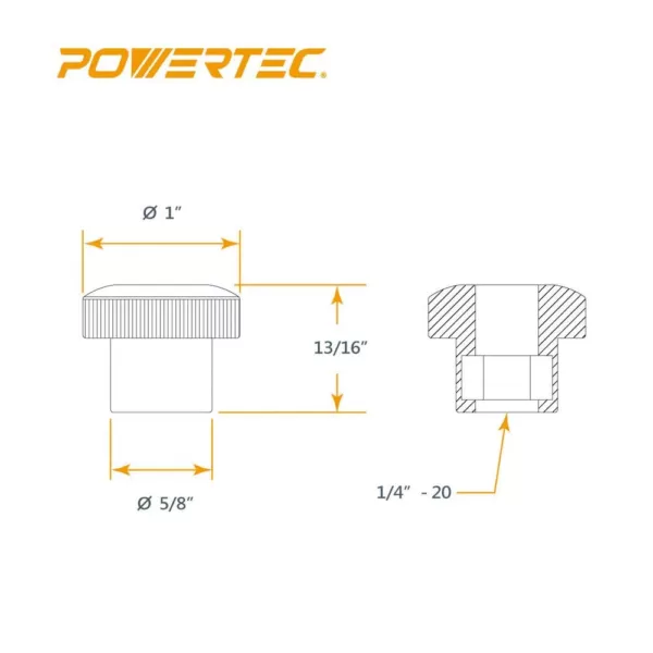 POWERTEC 1/4 in.-20 Round Thru Knob (5-Pack)