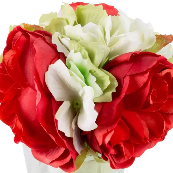 Pure Garden 6.5 in. Hydrangea and Rose Artificial Floral Red Arrangement