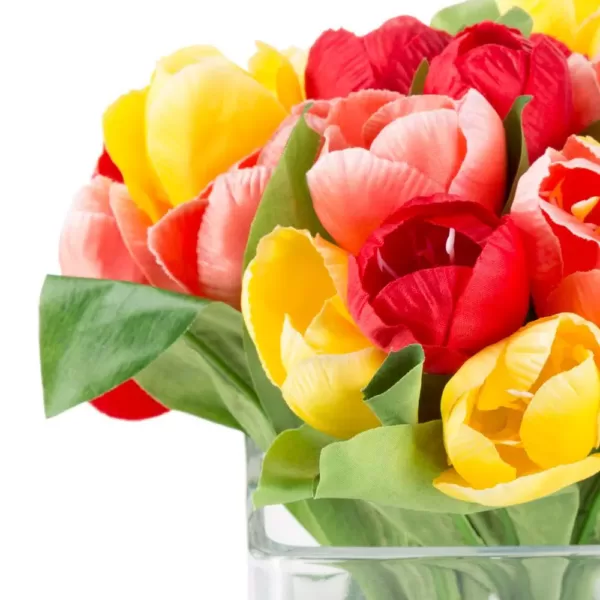 Pure Garden 8 in. Tulip Artificial Floral Multicolor Arrangement