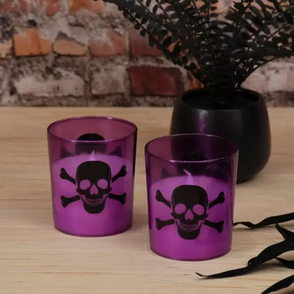 LUMABASE Skull and Crossbones Battery Operated LED Candles (2-Count)