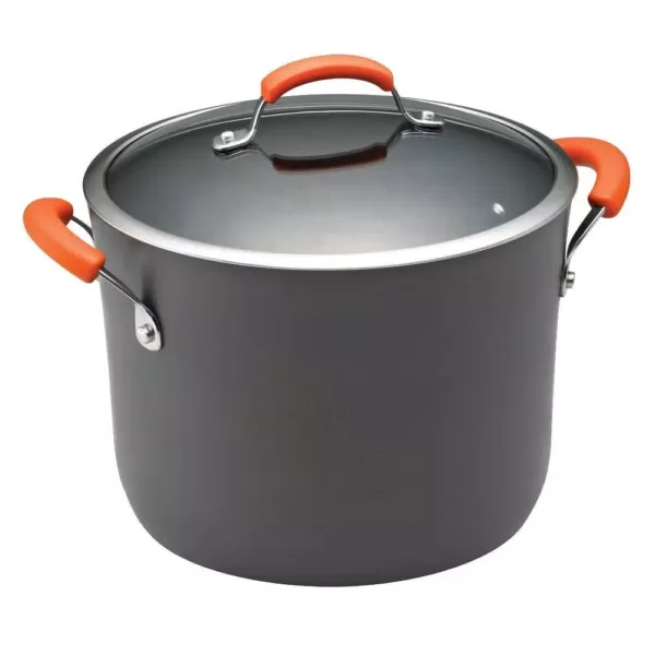 Rachael Ray Classic Brights 10 qt. Hard-Anodized Aluminum Nonstick Stock Pot in Orange and Gray with Glass Lid