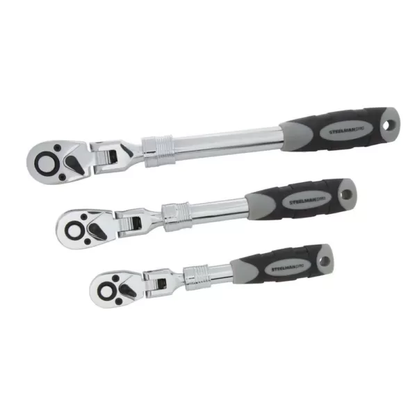 STEELMAN PRO 1/4 in., 3/8 in., and 1/2 in. Drive 72-Tooth Extendable Flex-Head Ratchet Set (3-Piece)