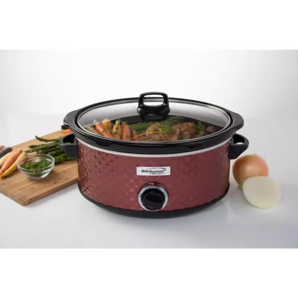 Brentwood Appliances Diamond 7 Qt. Red Slow Cooker with Tempered Glass Lid