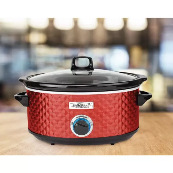 Brentwood Appliances Diamond 7 Qt. Red Slow Cooker with Tempered Glass Lid