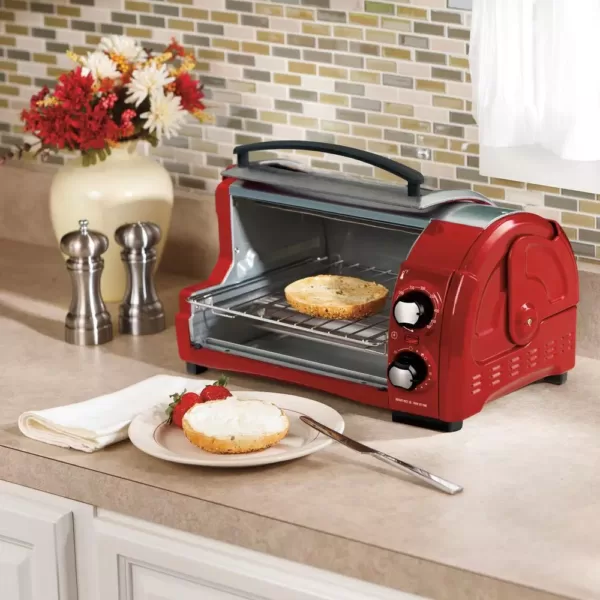 Hamilton Beach Easy Reach 1200 W 4-Slice Red Toaster Oven with Roll-Top Door