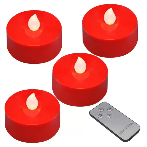 LUMABASE Red Battery Operated Extra Large Tea Lights with Remote Control and 2-Timers (4-Count)