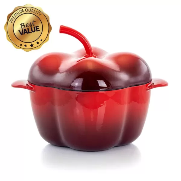 MegaChef MegaChef 3 Qt. Pepper Shaped Enameled Cast Iron Casserole in Red