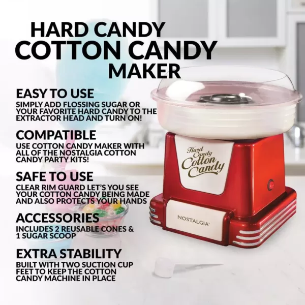 Nostalgia Retro Red Hard and Sugar Free Cotton Candy Maker with Cotton Candy Cones