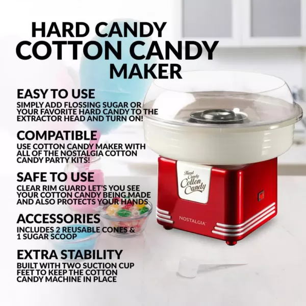 Nostalgia Retro Red Hard and Sugar Free Cotton Candy Maker with Cotton Candy Cones