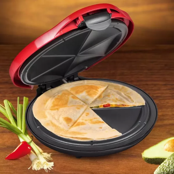 Nostalgia 900 W Red Quesadilla Maker with Extra Stuffing Latch