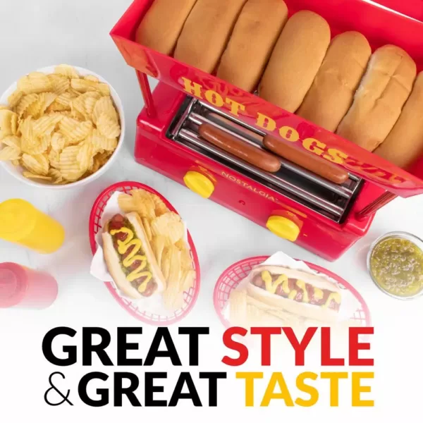 Nostalgia Red 8-Hot Dog Roller and 6-Bun Warmer