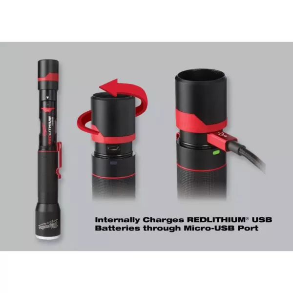 Milwaukee 700 Lumens LED Rechargeable Aluminum Flashlight W/ Extra REDLITHIUM USB Battery