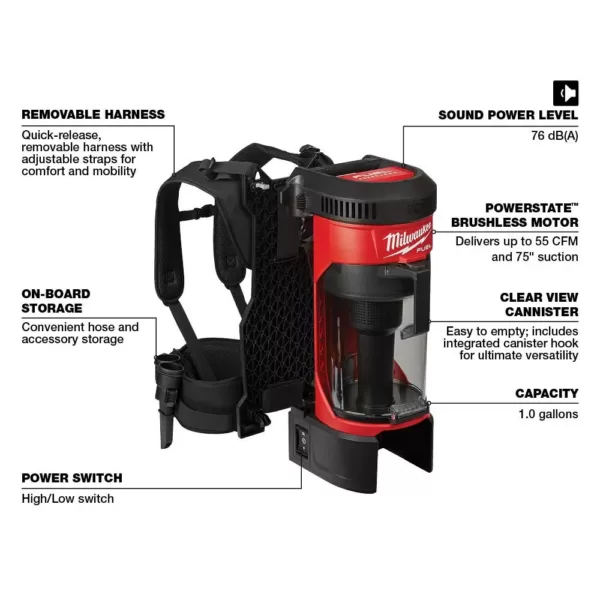 Milwaukee M18 FUEL 18-Volt Lithium-Ion Brushless 1 Gal. Cordless 3-in-1 Backpack Vacuum (Tool-Only)