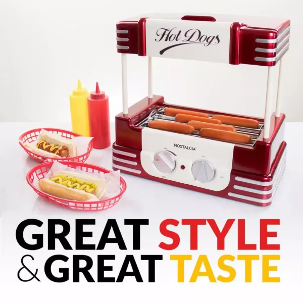 Nostalgia Retro Red Electric Hot Dog Roller and Bun Warmer