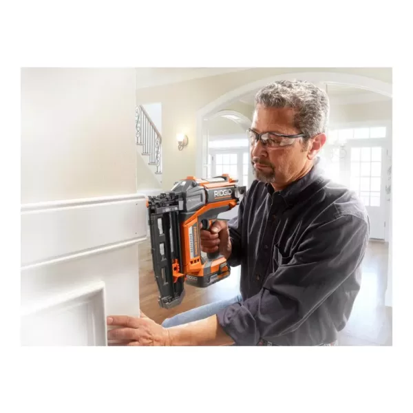 RIDGID 18-Volt Cordless Brushless HYPERDRIVE 16-Gauge 2-1/2 in. Straight Finish Nailer(Tool Only), Belt Clip, Bag, Sample Nails