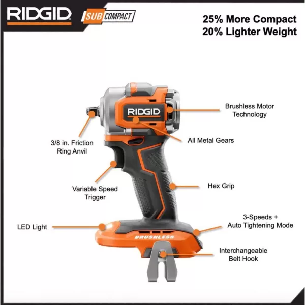 RIDGID 18-Volt SubCompact Lithium-Ion Brushless Cordless 3/8 in. Impact Wrench and 3 in. Multi-Material Saw (Tools Only)