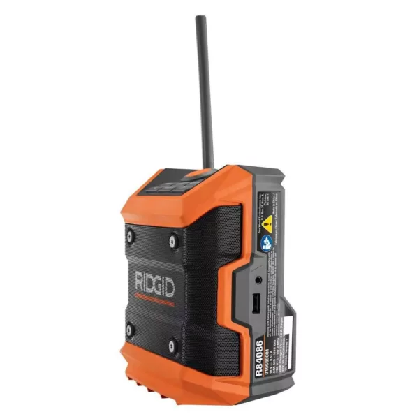 RIDGID 18-Volt Cordless Mini Bluetooth Radio with Radio App with 1.5 Ah Battery and 18-Volt Charger