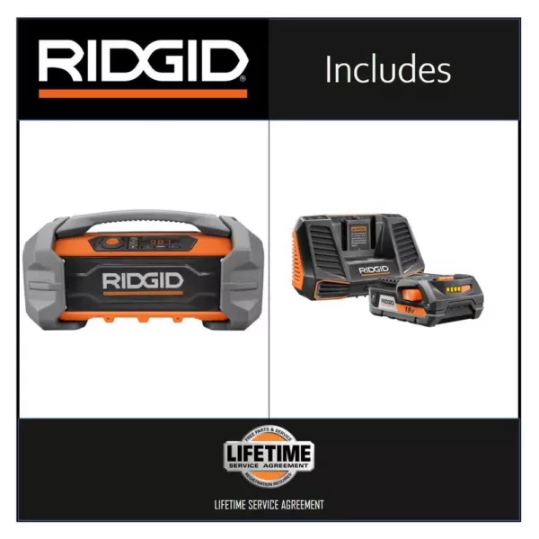 RIDGID 18-Volt Hybrid Jobsite Radio with 18-Volt Lithium-Ion 2.0 Ah Battery and Charger Kit