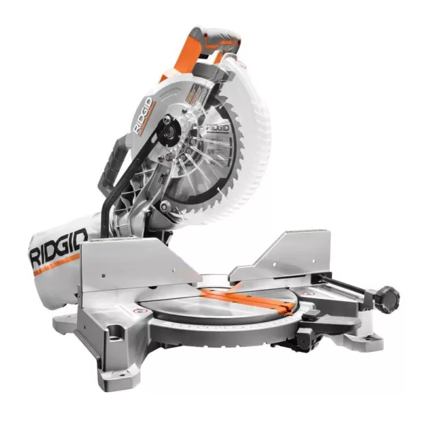 RIDGID 15 Amp 10 in. Dual Miter Saw with LED Cut Line Indicator with Universal Mobile Miter Saw Stand with Mounting Braces